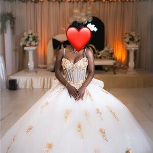 Ball Gown Bridal/ Quinceañera / Sweet 16 Dress with Gold Appliqué